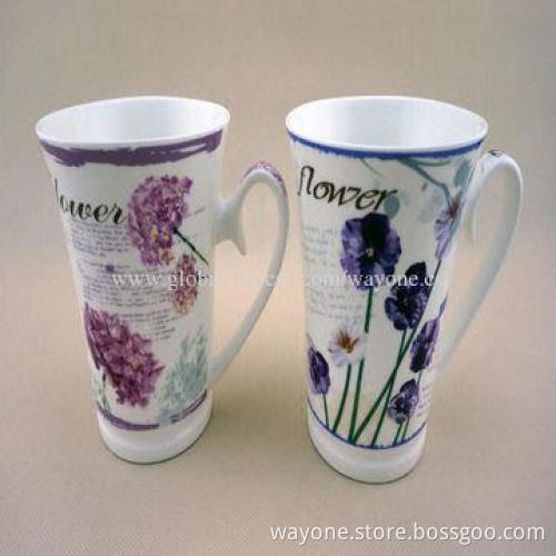 Ceramic Mug with Floral Design, Available in Four Colors, Food-safe